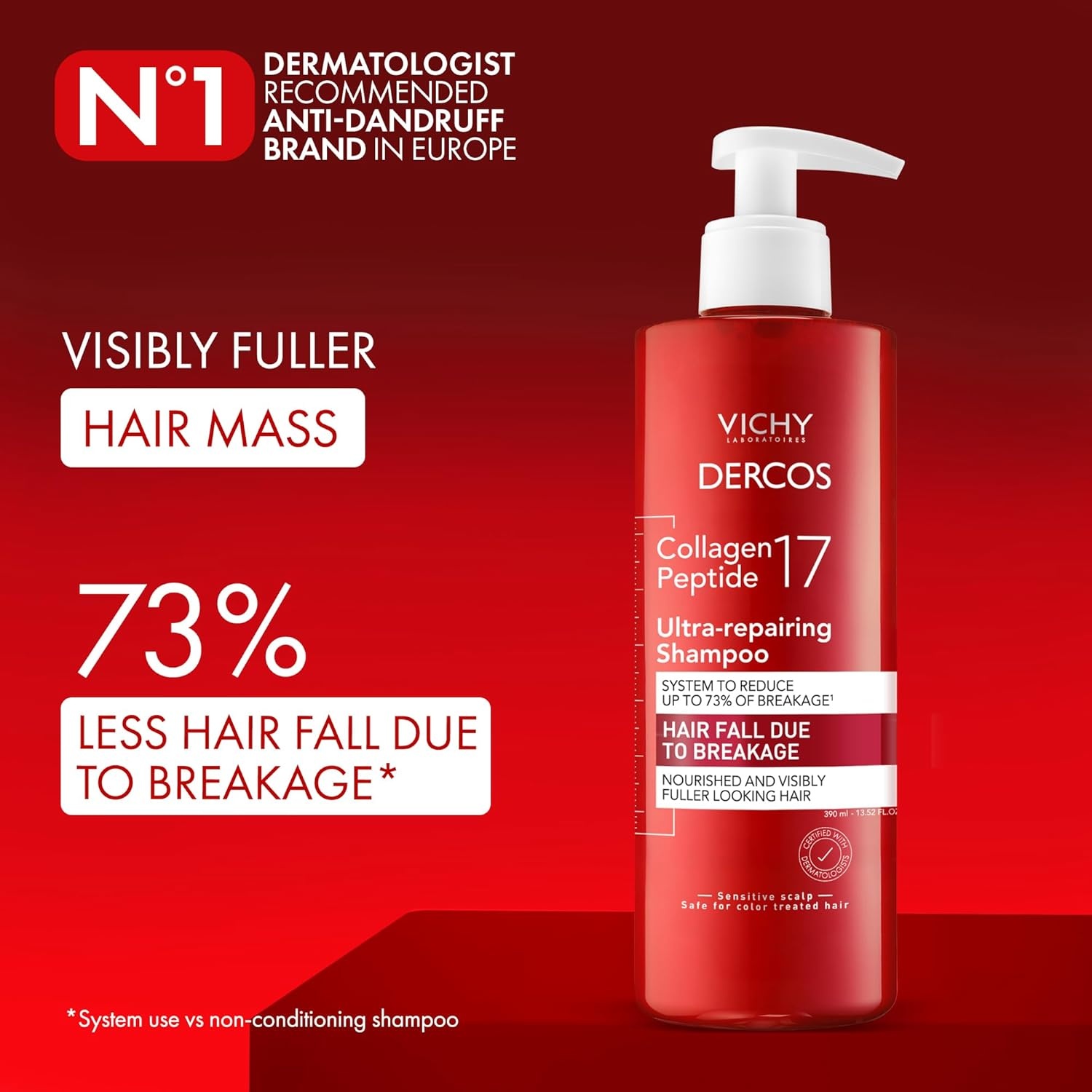 image:imageVICHY Dercos Collagen Peptide 17 UltraRepairing Shampoo Anti Hair Fall amp Bond Repair for Damaged Weak Hair Strengthens Reduces Breakage Boosts Volume1352 Fl Oz Pack of 1