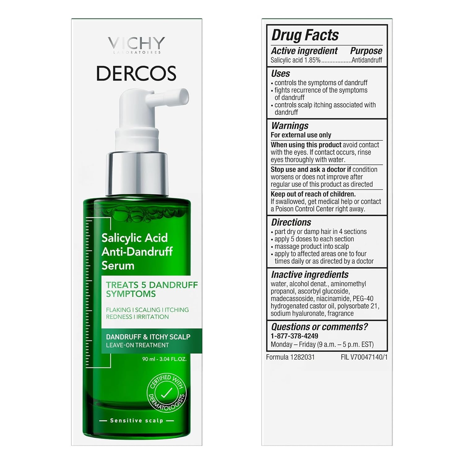 image:imageVichy Dercos Salicylic Acid AntiDandruff Treatment Scalp Treatment Targets Dandruff Symptoms amp Leaves Head Feeling Hydrated amp Soothed Serum Provides Flake amp Itch Relief 3 Fl Oz