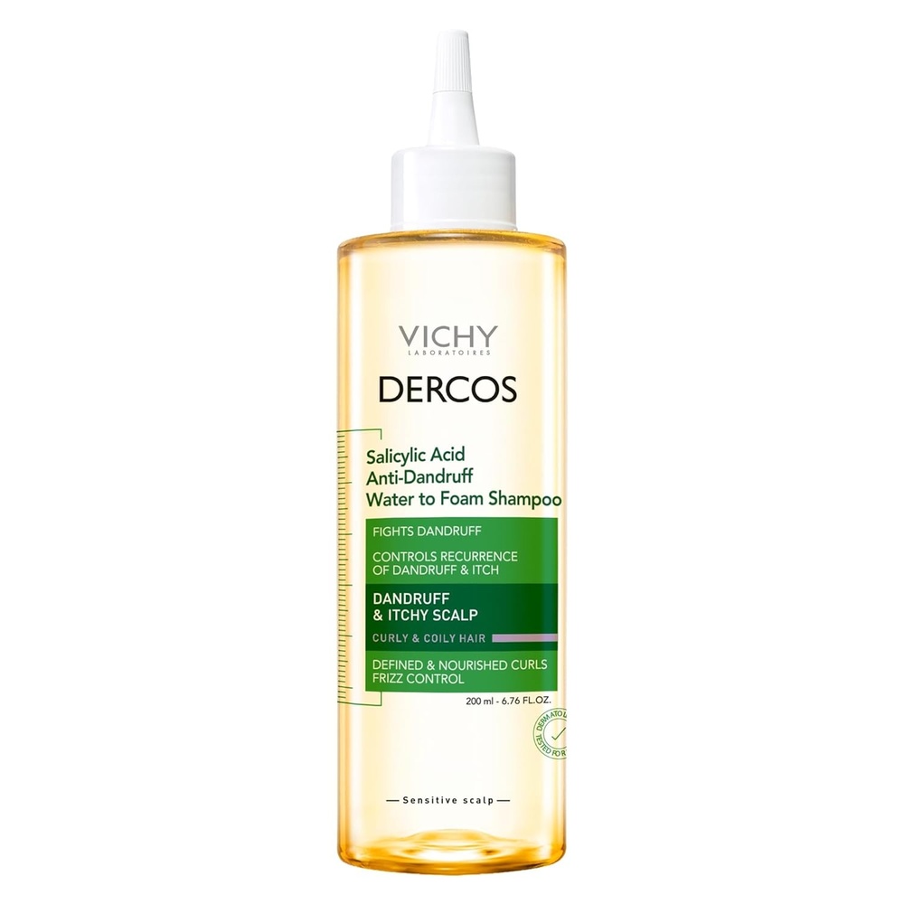 image:imageVICHY Dercos Salicylic Acid Anti Dandruff Shampoo 200 ml Water to Foam Dandruff Shampoo and Itchy Scalp Treatment Provides Definition amp Frizz Control for Curly Hair Types Sulfate Free