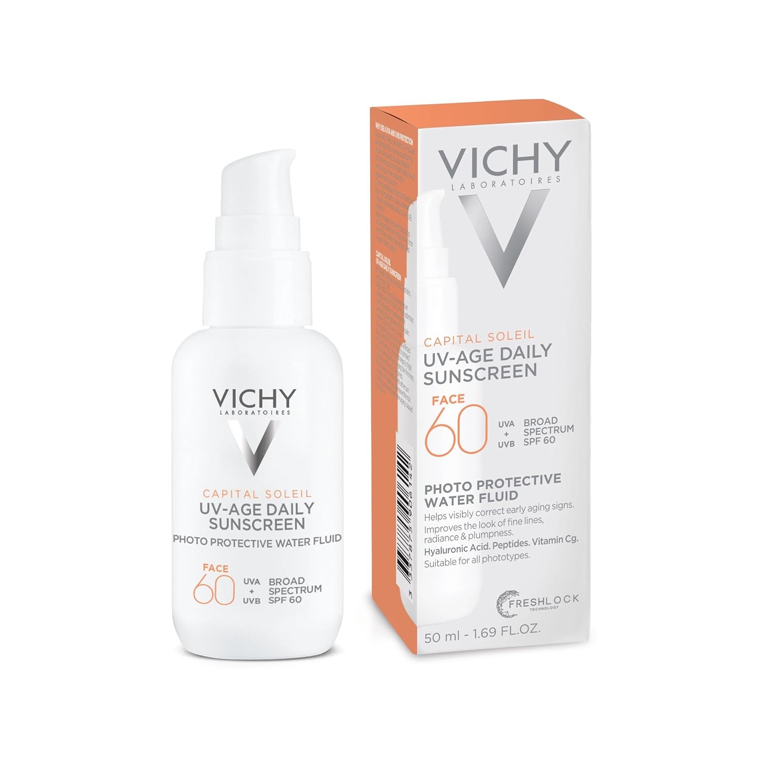image:imageVichy Capital Soleil UVAge Daily SPF 60 Anti Aging Sunscreen for Face SPF 60 Hyaluronic Acid Peptides Vitamin C Broad Spectrum Invisible SPF Protection No White Cast SunscreenUV Age Daily SPF 60