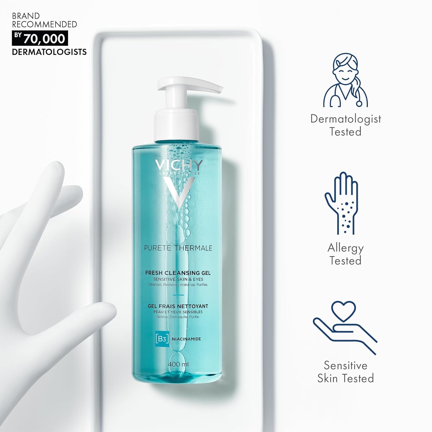 image:imageVICHY Puret Thermale Fresh Cleansing Gel Formulated With Glycerin amp Niacinamide Gentle Gel Cleanser amp Makeup Remover Removes Impurities Without Overdrying Safe For Sensitive Skin amp Eyes135 Fl Oz Pack of 1