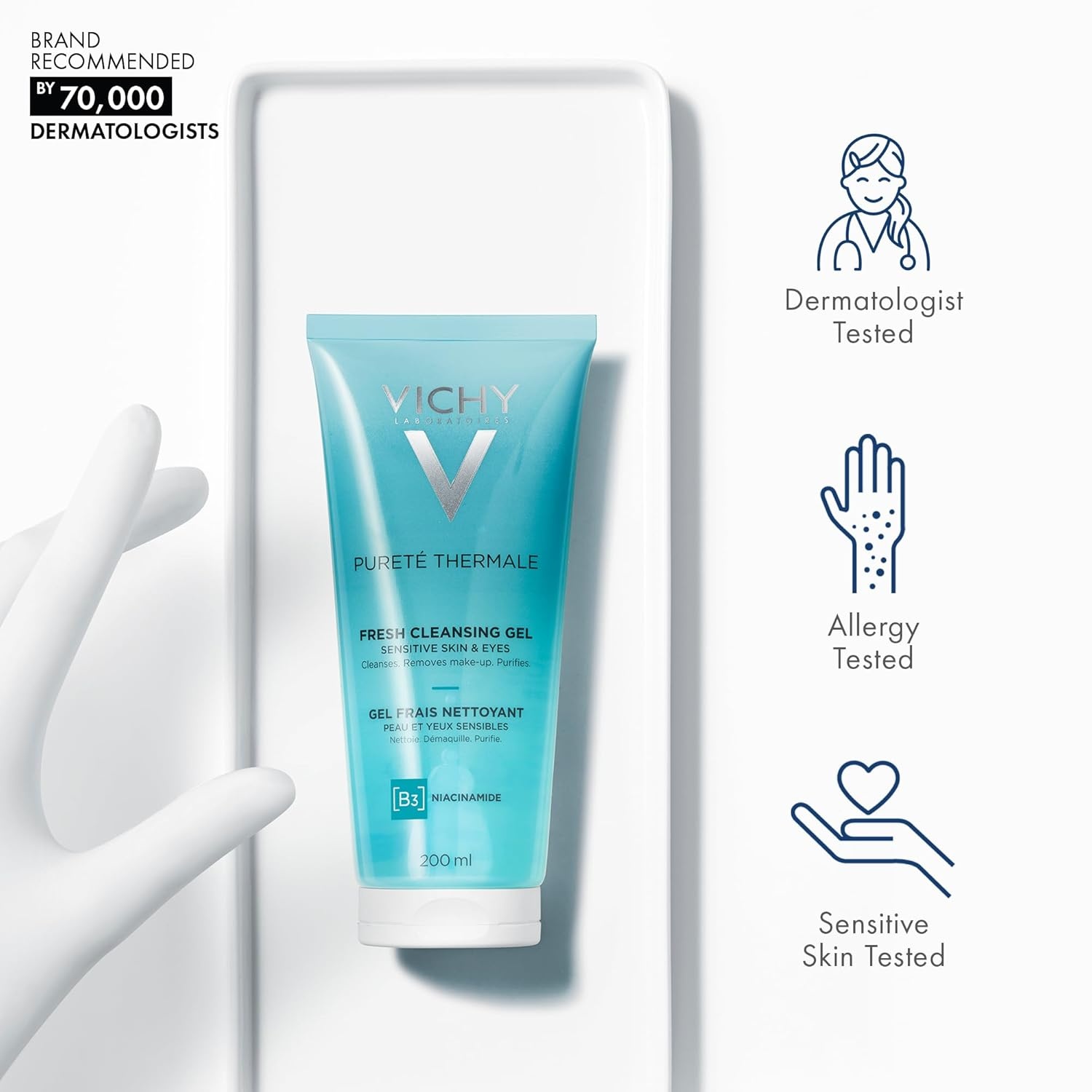 image:imageVICHY Puret Thermale Fresh Cleansing Gel Formulated With Glycerin amp Niacinamide Gentle Gel Cleanser amp Makeup Remover Removes Impurities Without Overdrying Safe For Sensitive Skin amp Eyes68 Fl Oz Pack of 1