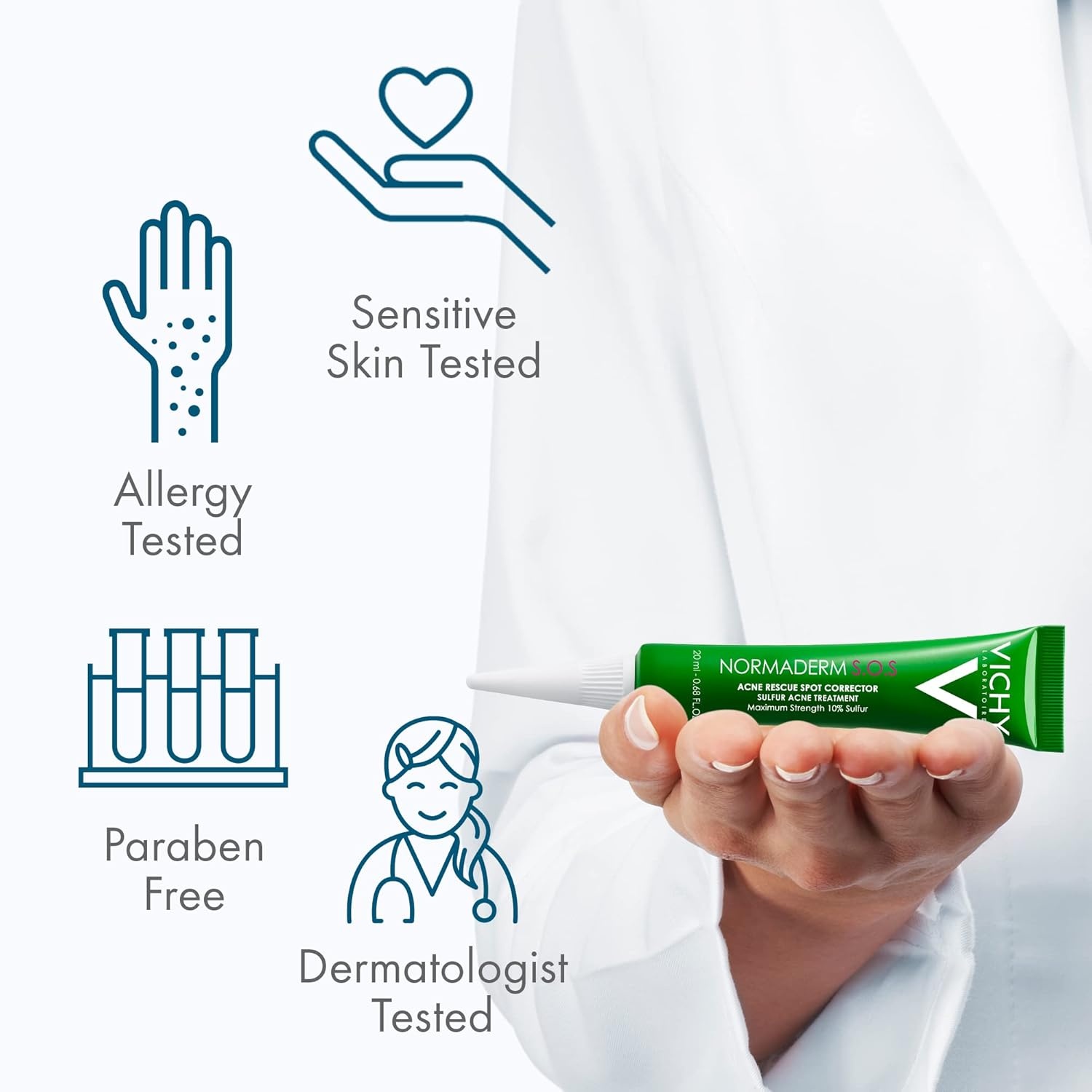 image:imageVichy Normaderm SOS Acne Rescue Spot Corrector Acne Spot Treatment for Face with 10 Sulfur Niacinamide amp Glycolic Acid Suitable for Sensitive Skin